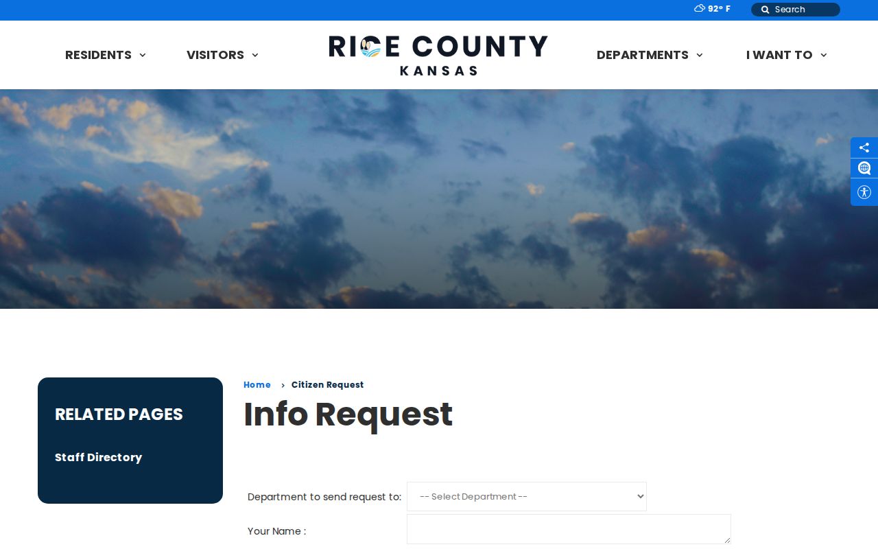 Rice County information request page used for a same-day release record request