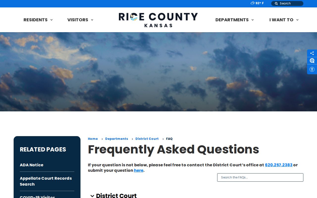 Rice County District Court FAQ for requesting a release-related court record