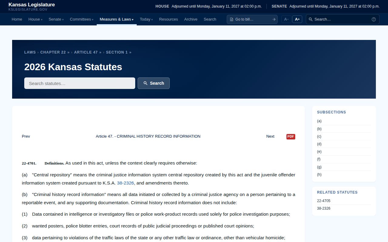 Kansas criminal-history definitions distinguishing release and custody-status changes
