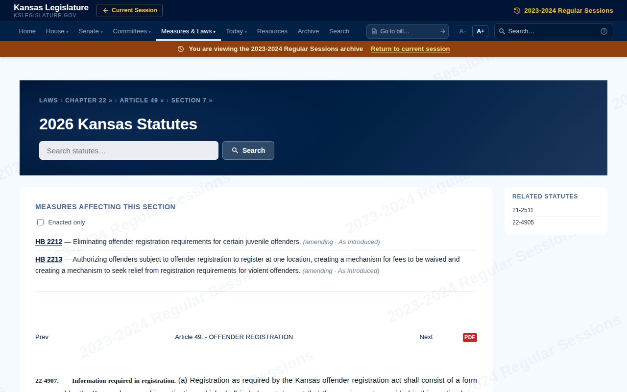 Kansas offender-registration statute describing photograph and identity fields