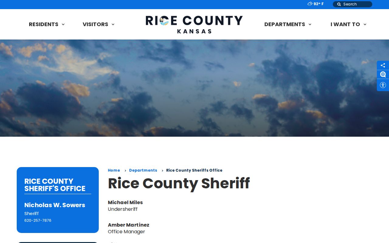 Rice County Sheriff Detention and Admin Records contact page for booking photographs